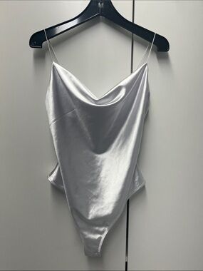Forever 21 White Satin Cowl Neck Bodysuit